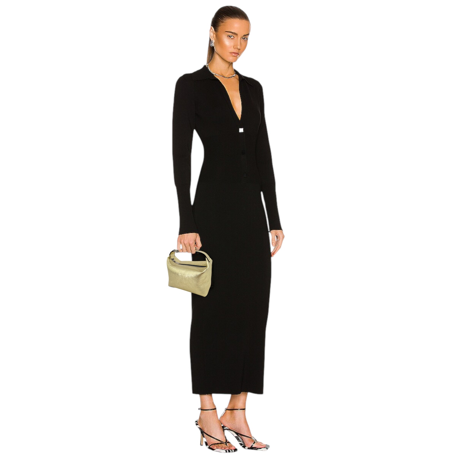 Eera Metallic Moon Bag In Laminated Gold — image 2 of 8